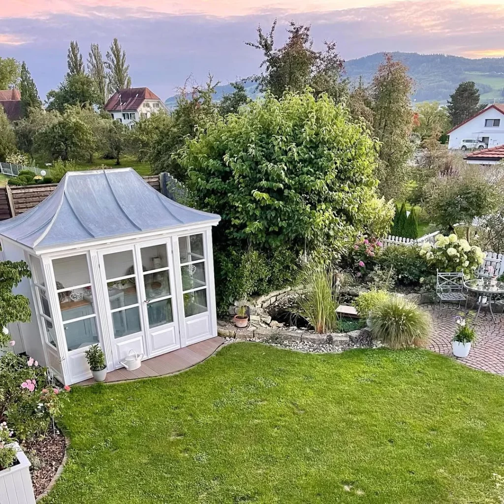 lush garden with regal gazebo garden