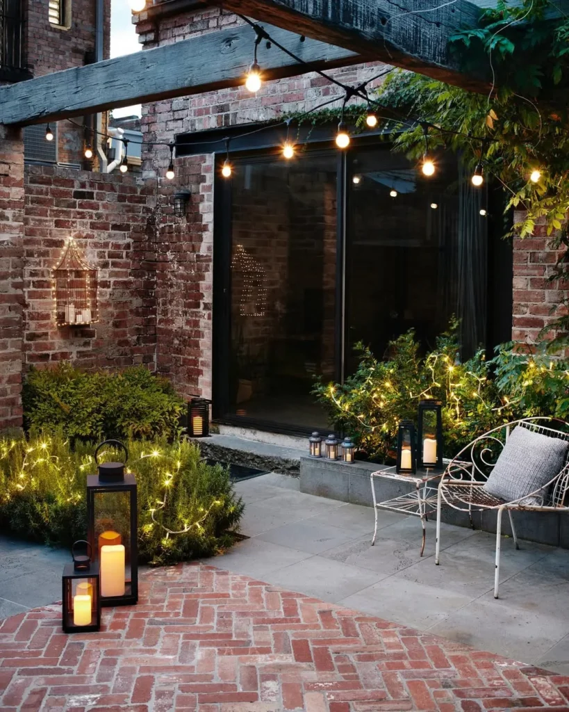 brick walls string lights garden small spaces