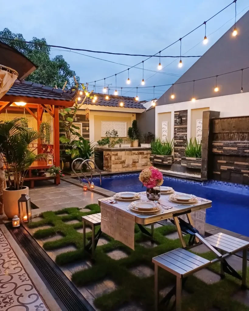 cozy dining lush greenery garden