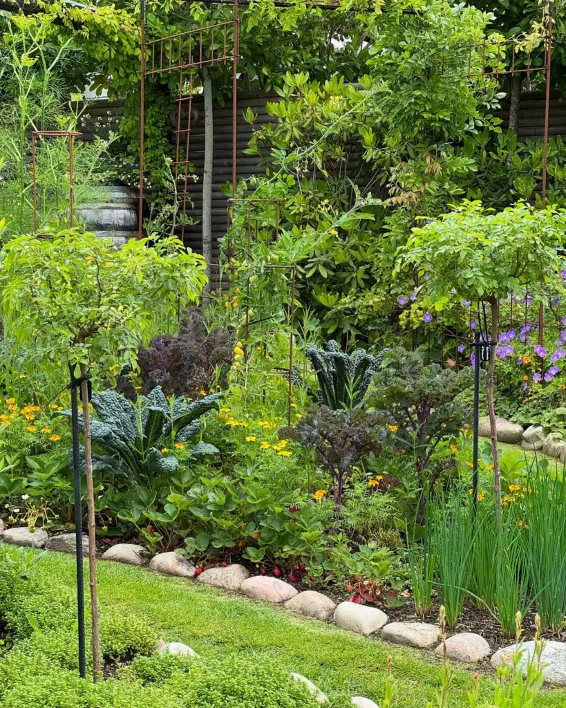 herbs alongside ornamental plants garden