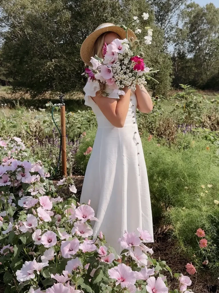 pink malva flower garden