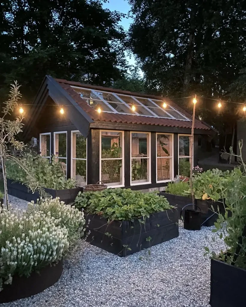 string lights greenhouse