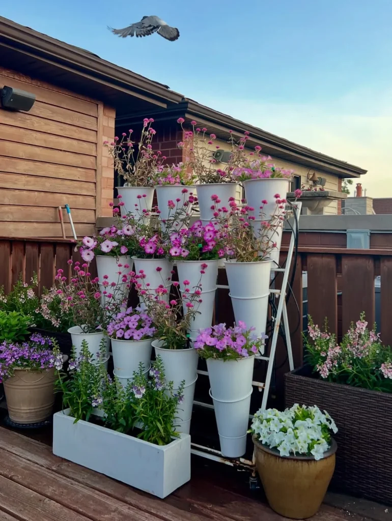 white metal planters