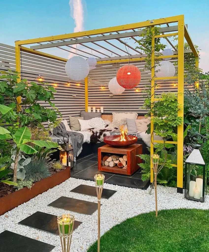garden with a colourful pergola that will make space pop