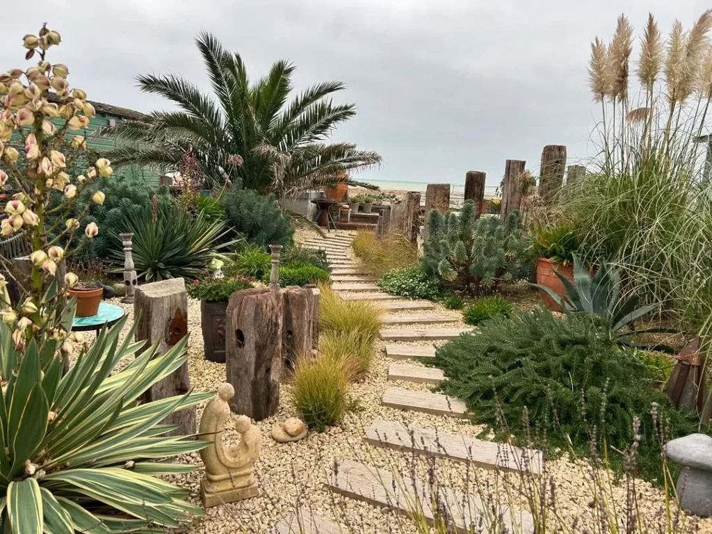 gorgeous beach front of house garden
