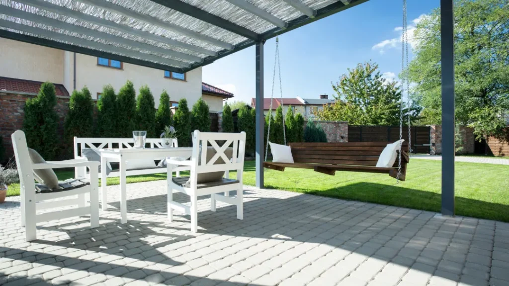 light rain while relaxing on this covered swing