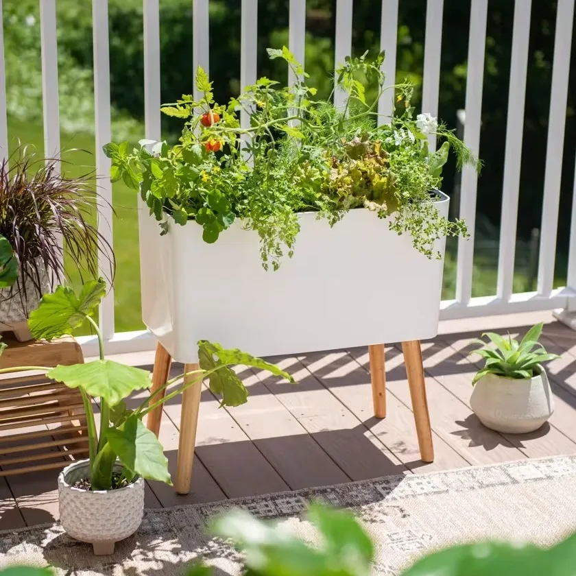 self watering rectangular planter gardening