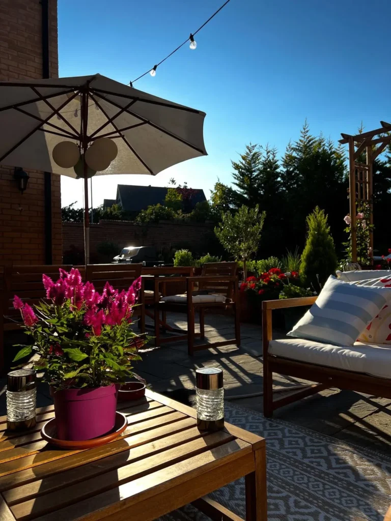 soaking up the sunshine, surrounded by blooms