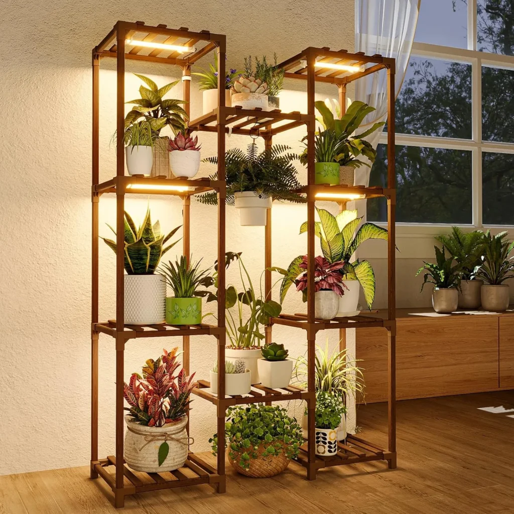 stand with grow light plant shelf