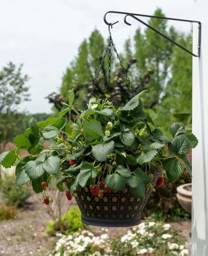 strawberries plants in pots