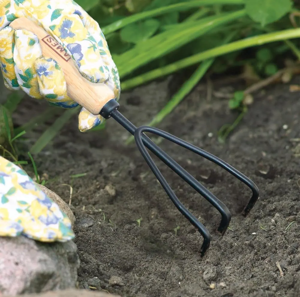 tempered steel hand cultivator with wood handle