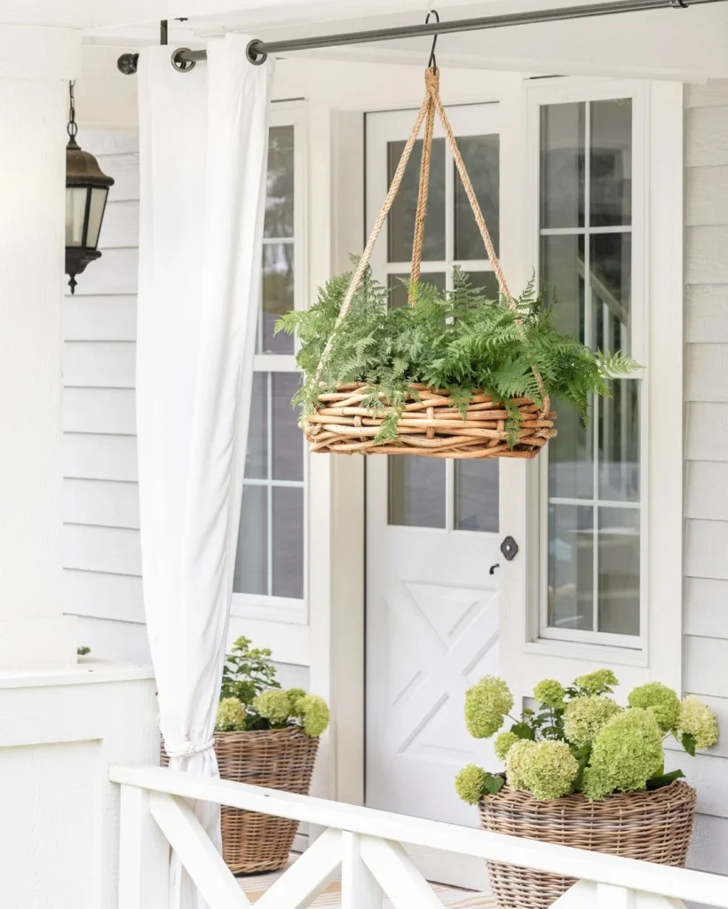 woven hanging plants front porch
