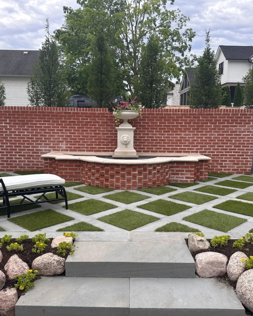 fountain backyard landscaping