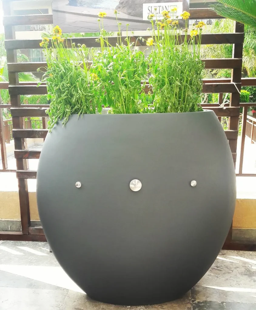 moon pot smooth grey finishing with stainless steel