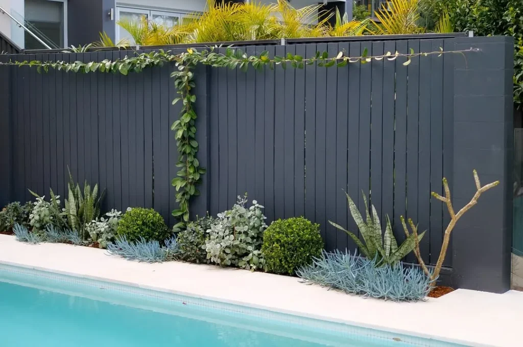 pool with fence plants
