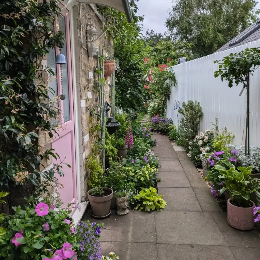 tall picket fence patio garden
