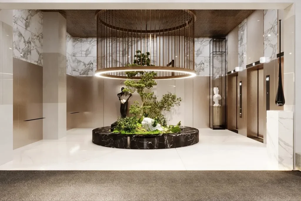 contemporary lobby zen garden