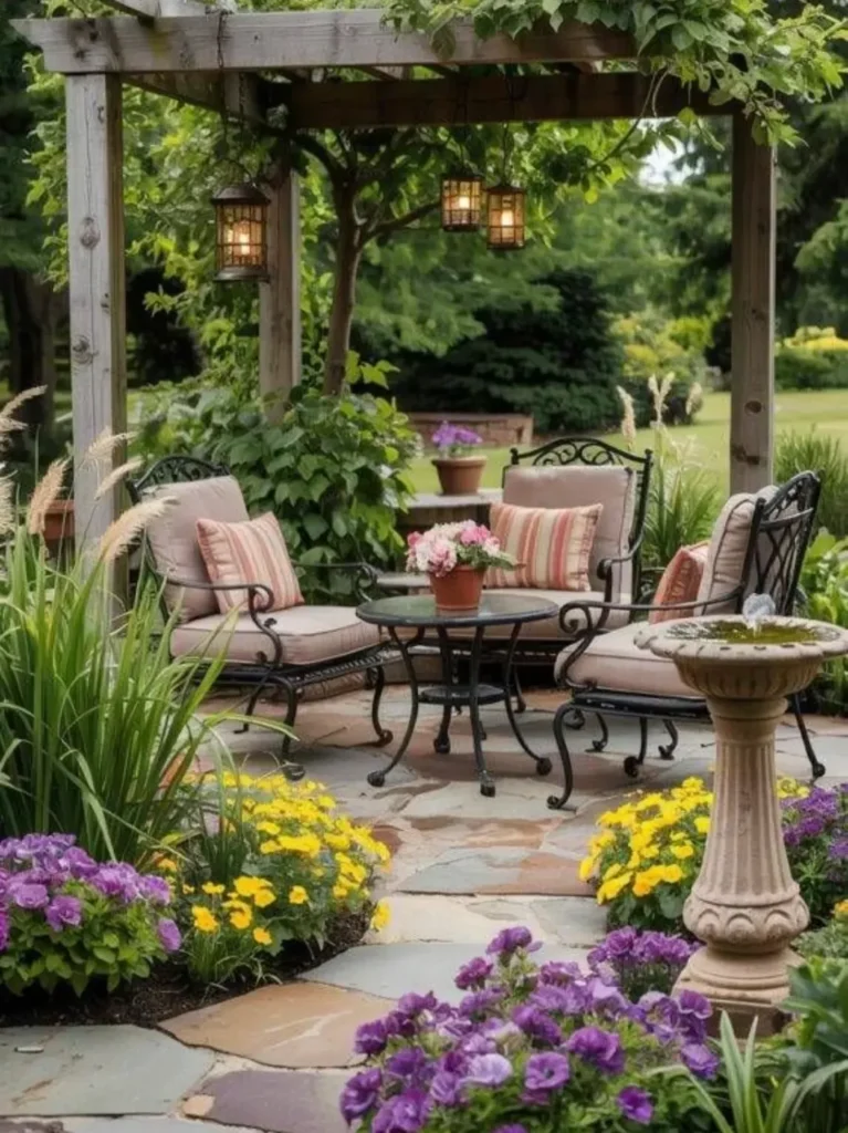 purple and yellow flowering cozy garden