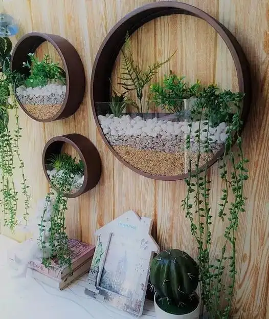 Indoor Wall Garden Ideas: Transform Your Walls into Living Art round metal and glass wall garden
