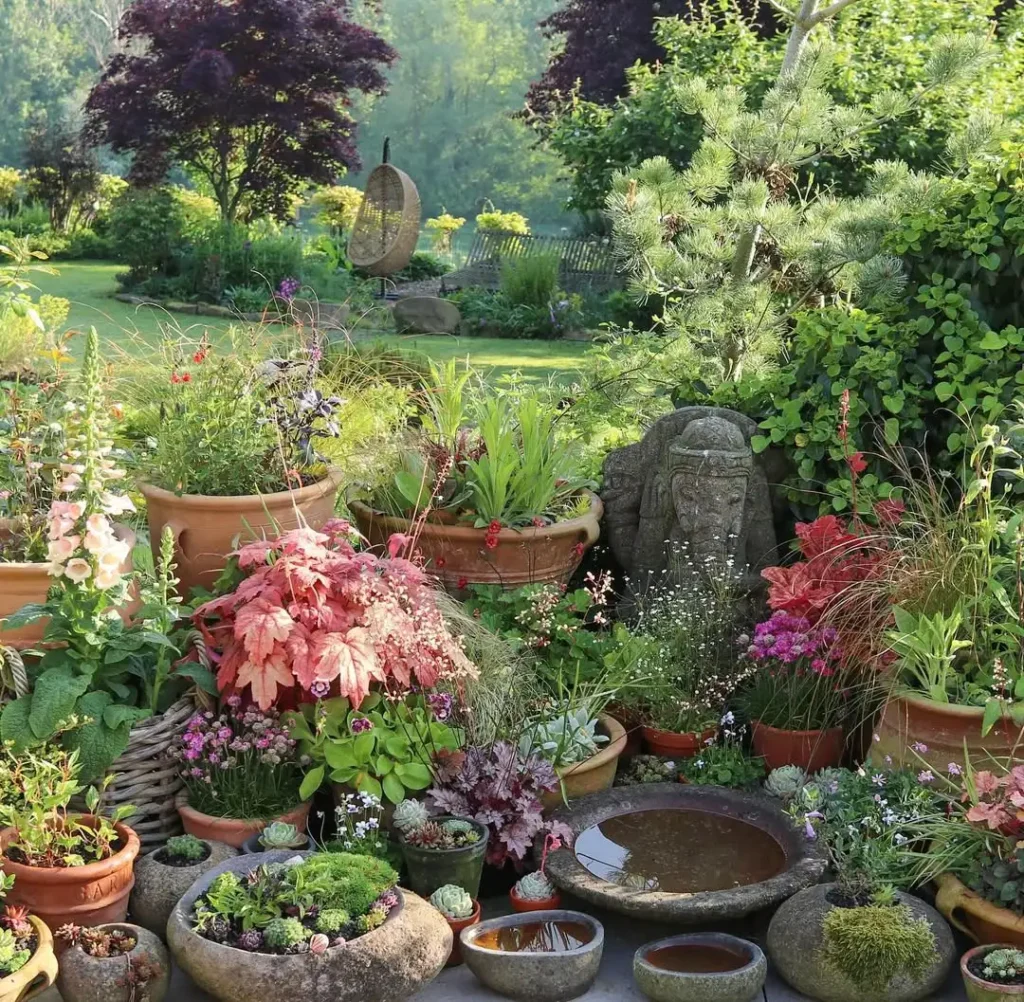 pretty herb garden pots display
