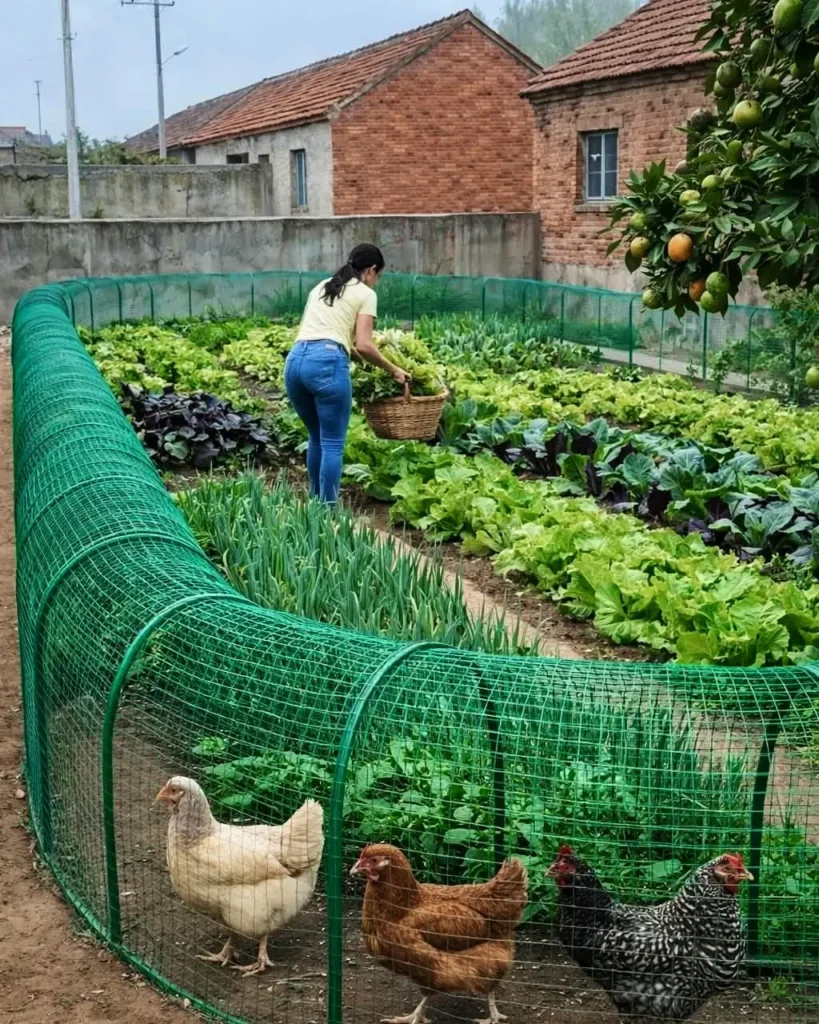 fenced family backyard vegetable garden
