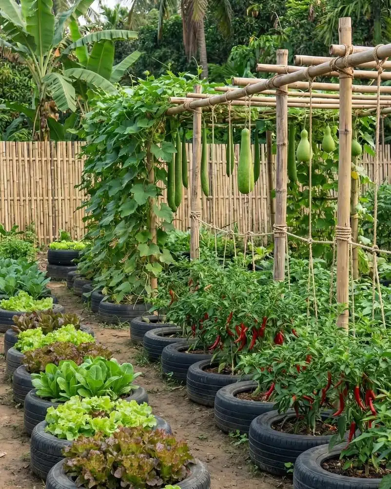 tire backyard vegetable garden design ideas